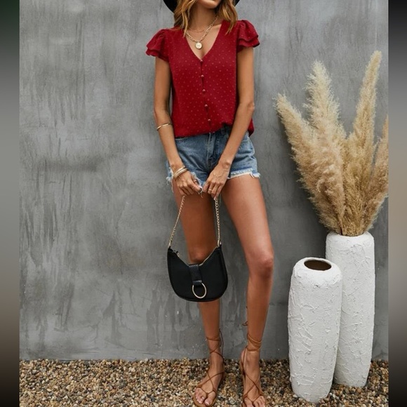 Boho burgundy Swiss dot butterfly sleeve blouse - Picture 5 of 5